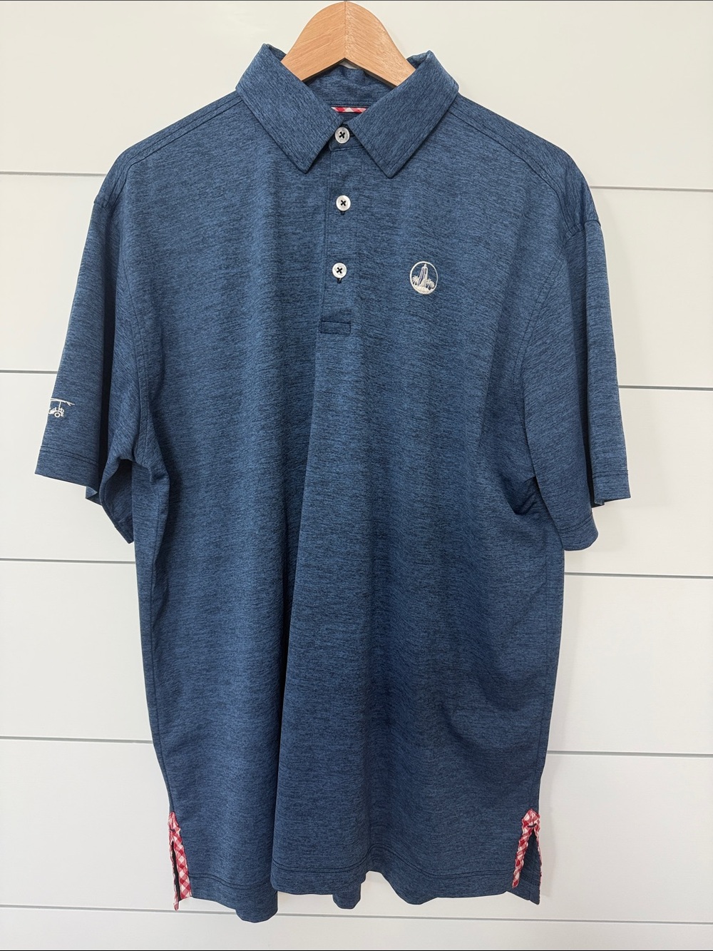 BALD HEAD BLUES Men's Heather Navy Short-Sleeve Performance Polo Size Large NWOT